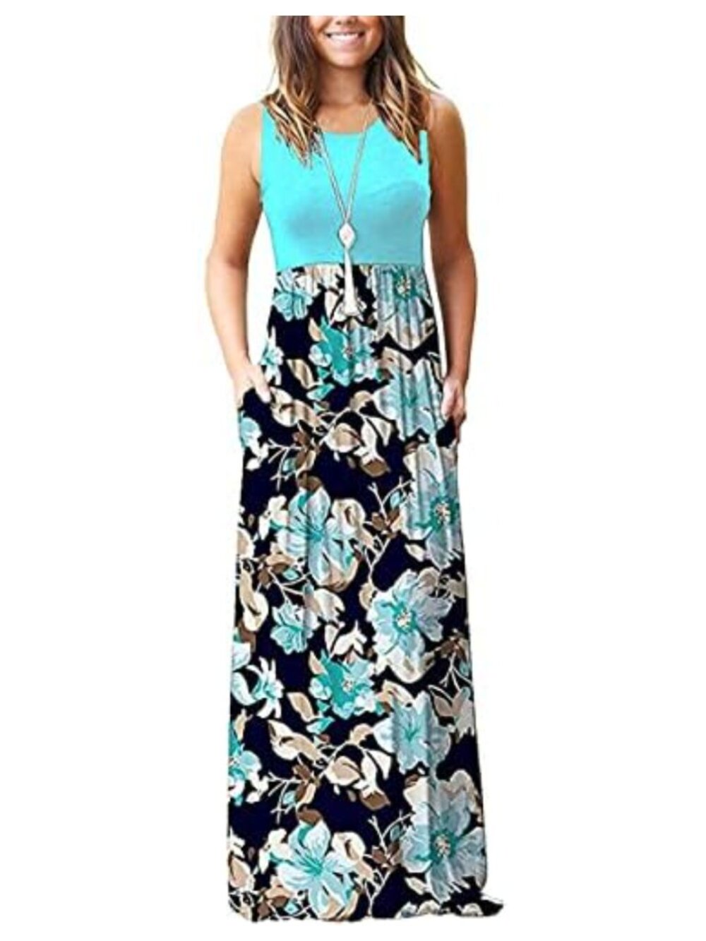 Sleeveless Maxi Dress with Pockets Summer Casual Long Dress